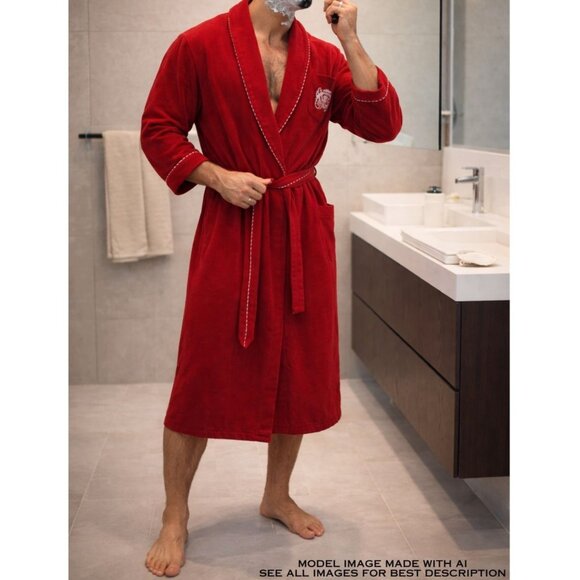 bill blass Other - Vintage Mens Bill Blass Fleece Robe L Crest Logo Belted Pocket Long USA